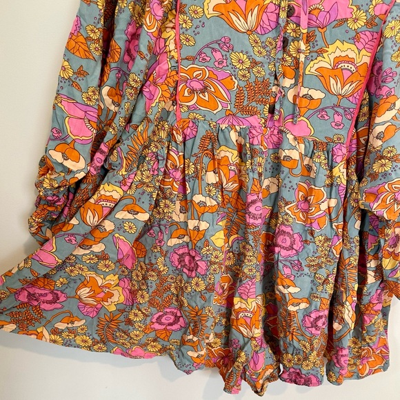 Floral Boho Romper Jumpsuit with Balloon Sleeves - Size: XL - Picture 4 of 12